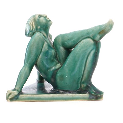 Jesn Jacob Bregnø, 1877-1976, Art Deco stoneware figurine. Signed JB. H. 13cm. D: 17cm. W: 15cm
