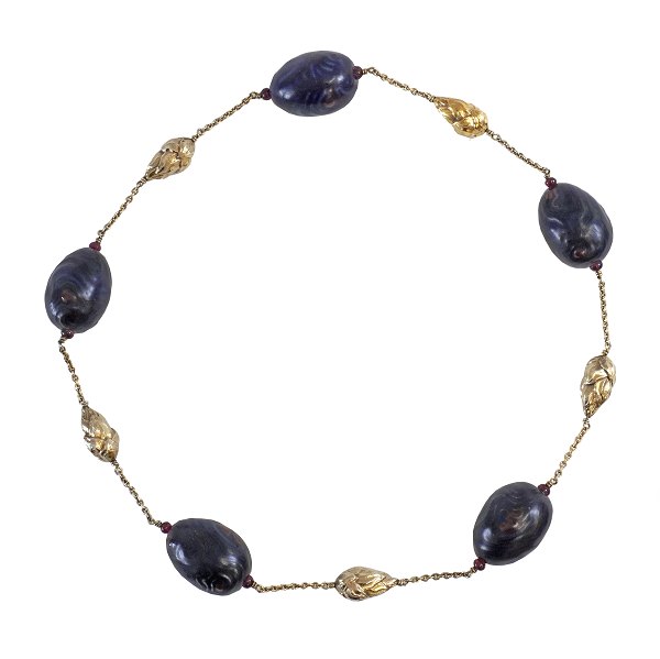 Rare necklace by Arje Griegst, Royal Copenhagen, and gilt sterlingsilver by A. Michelsen, Copenhagen. Signed. L: 65cm