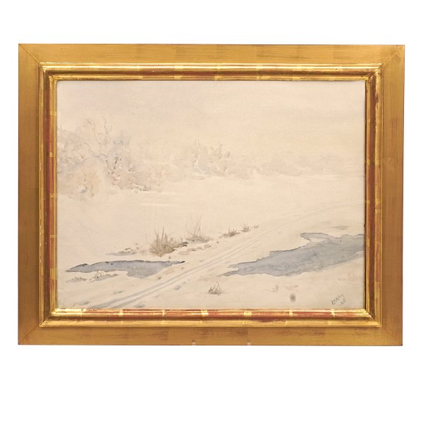Laurits Andersen Ring, 1854-1933, Wasserfarbe, Winterlandschaft. Signiert und 
datiert 1886. Lichtmasse: 41x55cm. Mit Rahmen: 56x70cm